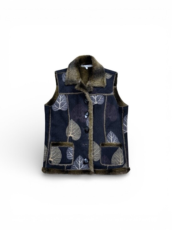 Robert Kitchen Jackets & Blazers - Robert Kitchen Canada VEST Leaves Faux Fur Women's Size L Blue Reversible